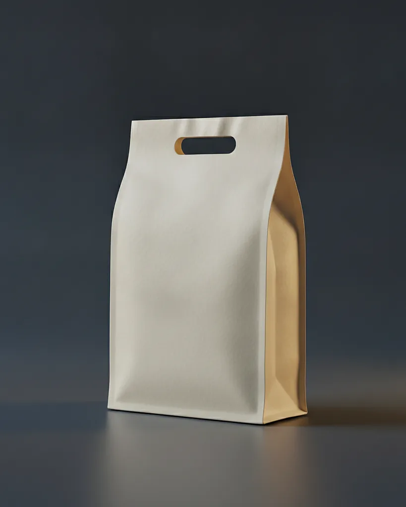 Custom compostable mailer, compostable film, on a dark navy studio backdrop