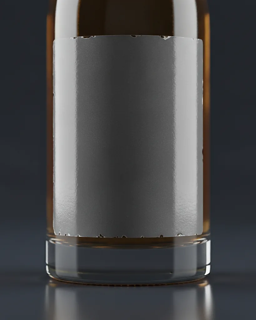 Custom bottle label, close-up of the edge, surface texture and finish