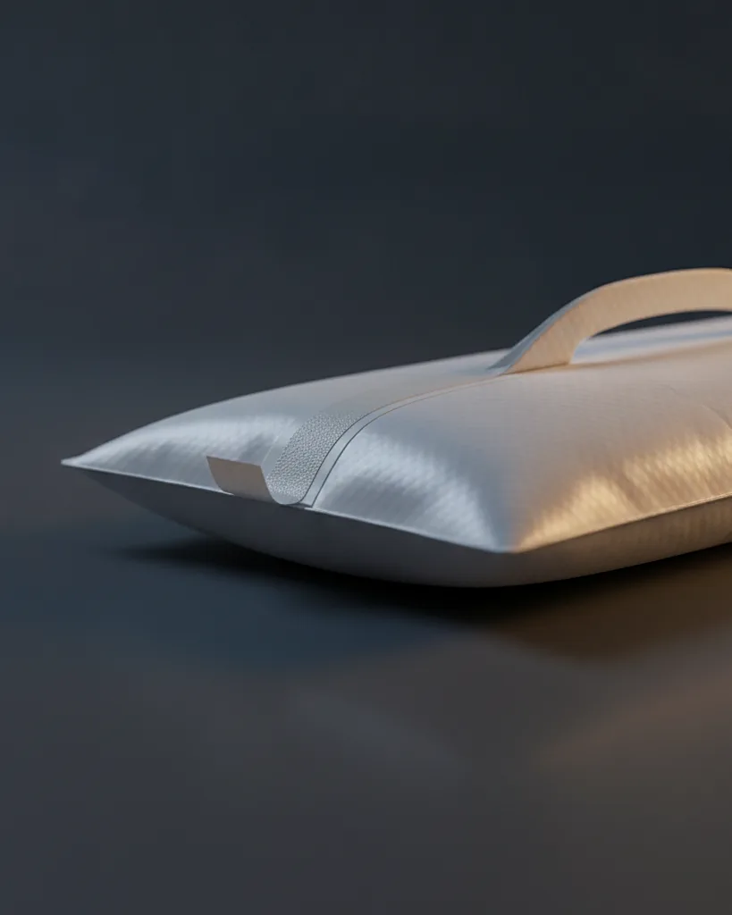 Custom bubble mailer, close-up of the edge, surface texture and finish