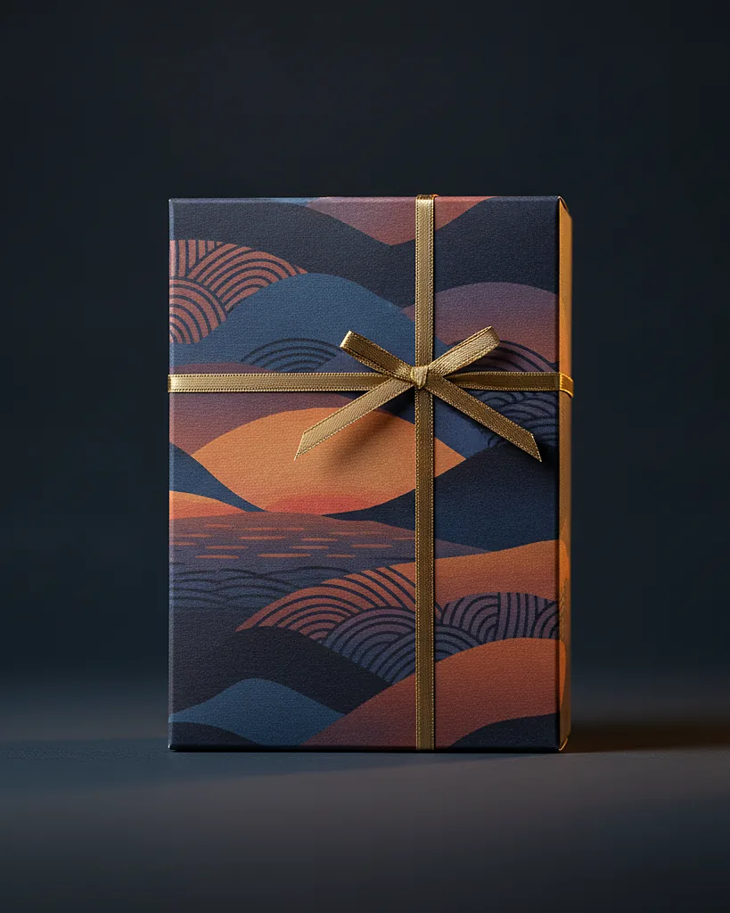 Custom candy box, 18pt SBS, tray or divider option, on a dark navy studio backdrop
