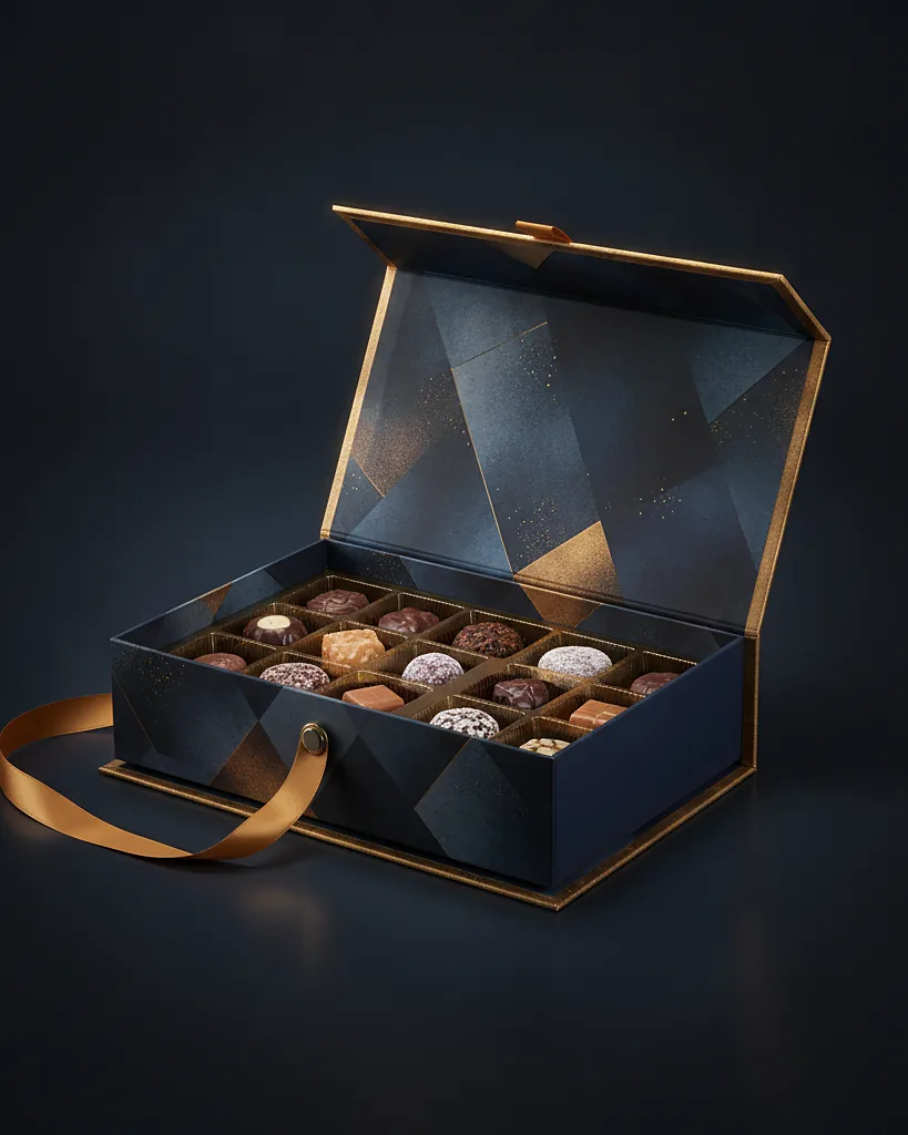 Custom candy box, close-up of the edge, surface texture and finish