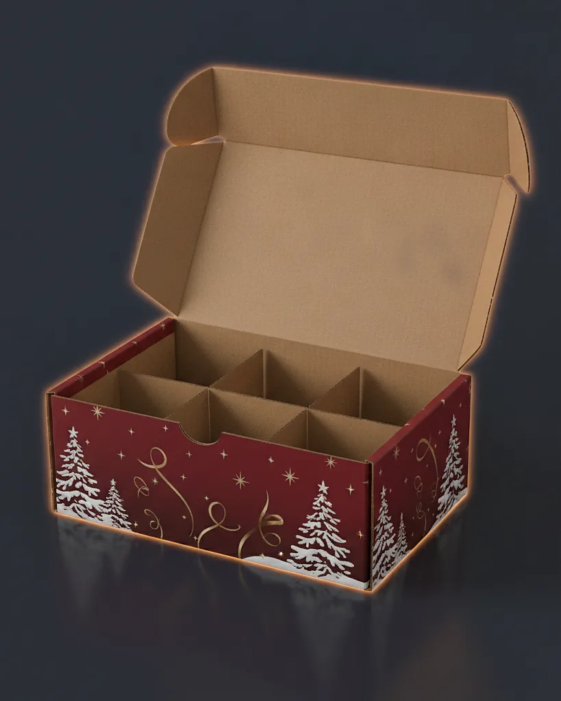 Custom Christmas / holiday box, close-up of the edge, surface texture and finish