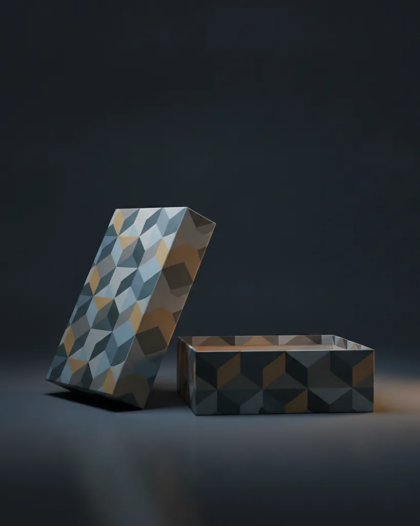 Custom board game box, 1200 gsm rigid board, telescoping lid, on a dark navy studio backdrop