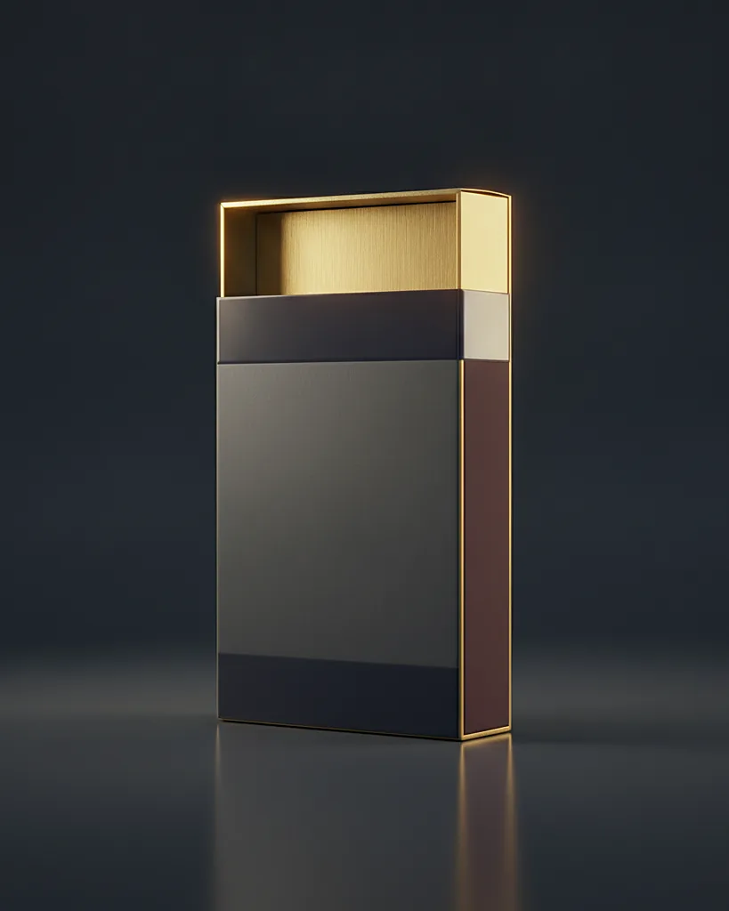 Custom match box, 18pt SBS sleeve, kraft tray, supplied empty, on a dark navy studio backdrop