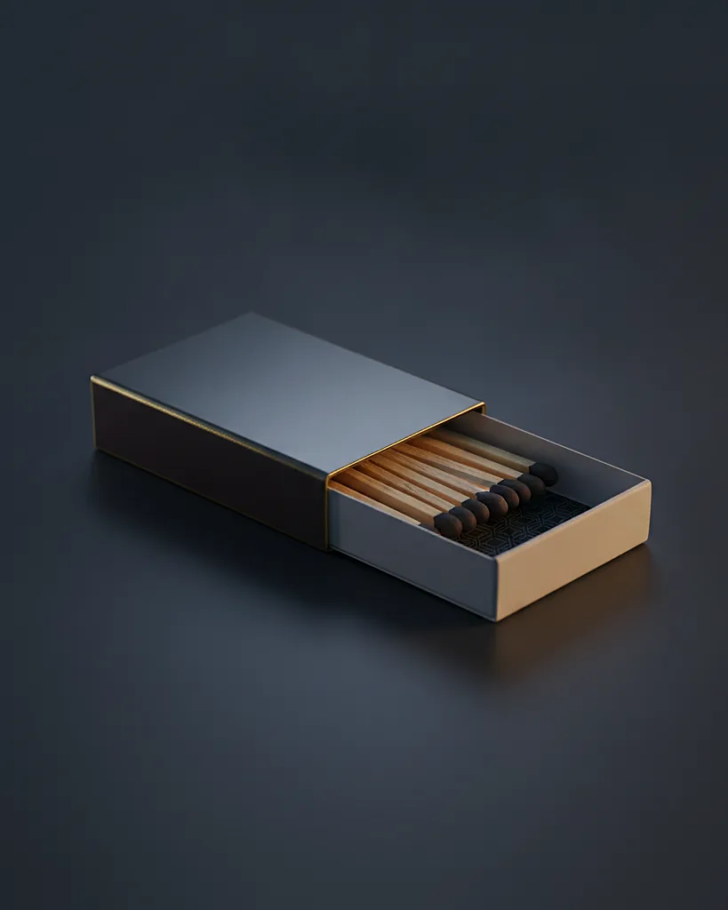 Custom match box, close-up of the edge, surface texture and finish