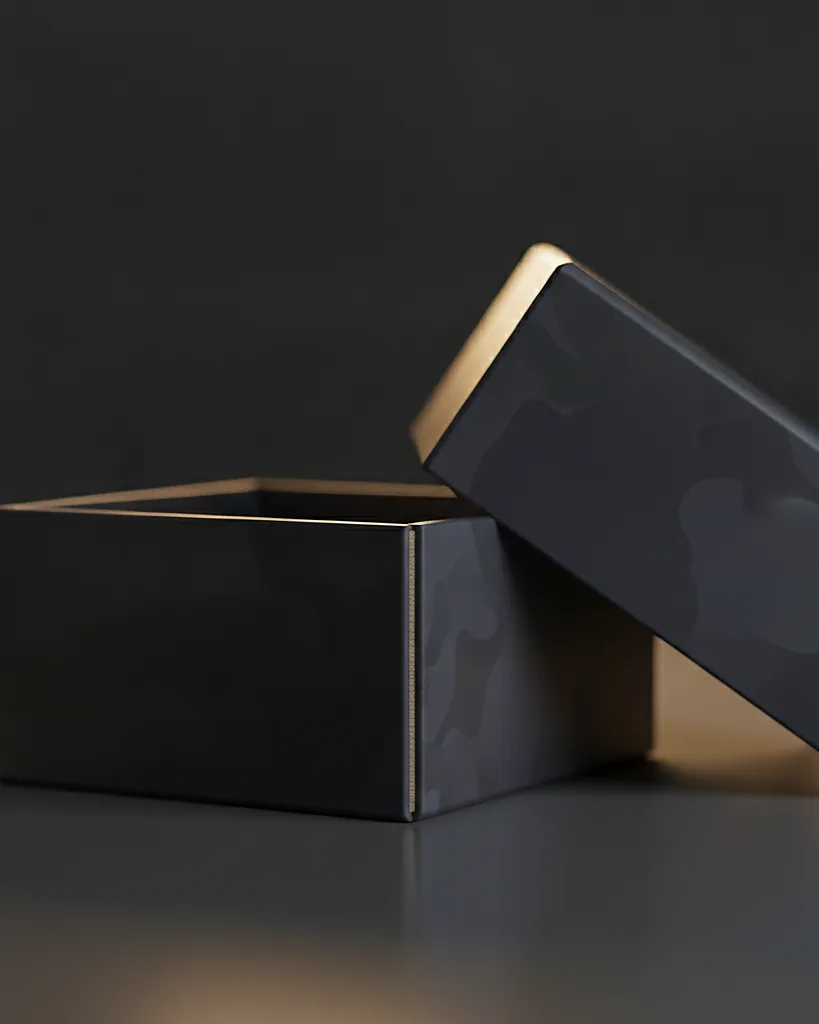 Custom ring box, close-up of the edge, surface texture and finish