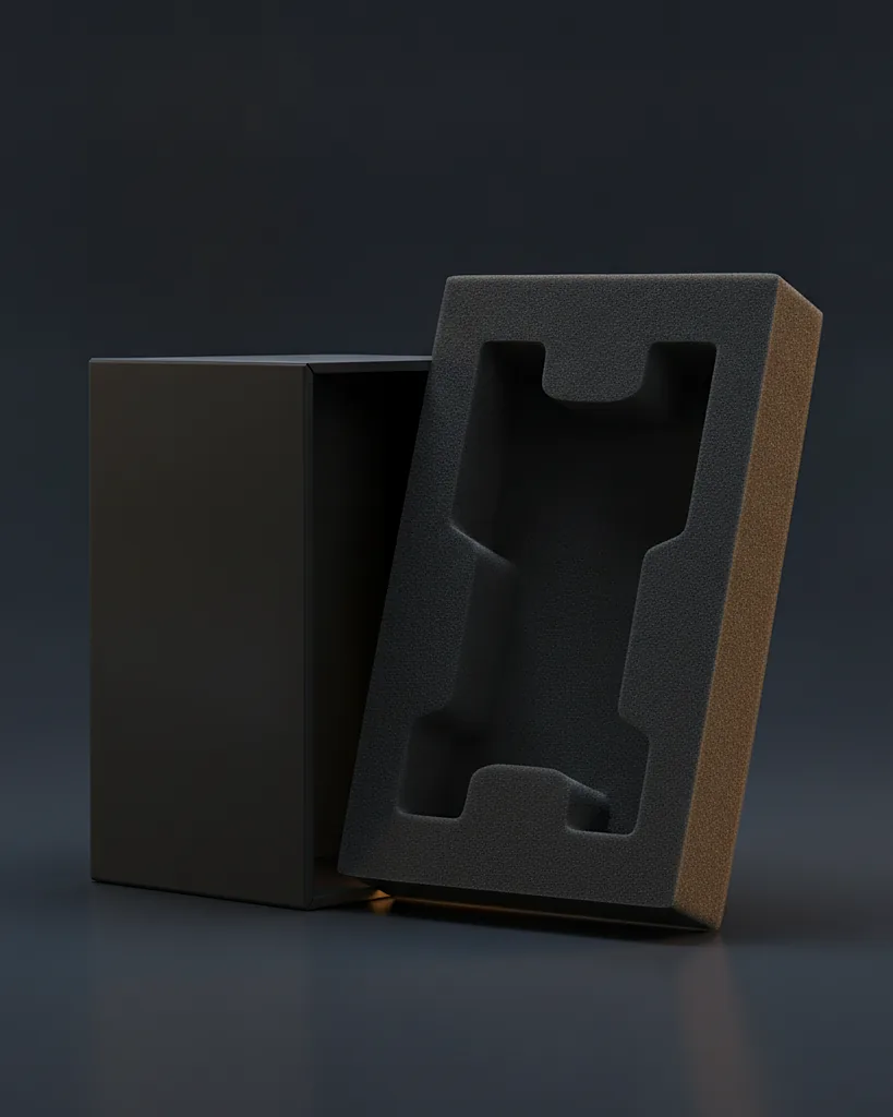 Custom foam insert, EVA or PE foam, on a dark navy studio backdrop