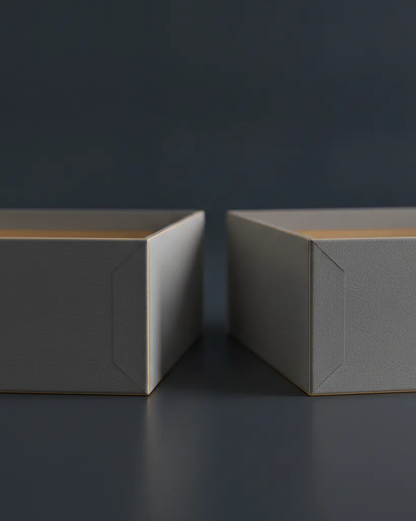 Custom gift set box, close-up of the edge, surface texture and finish