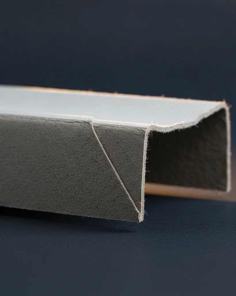 Custom molded pulp insert, close-up of the edge, surface texture and finish