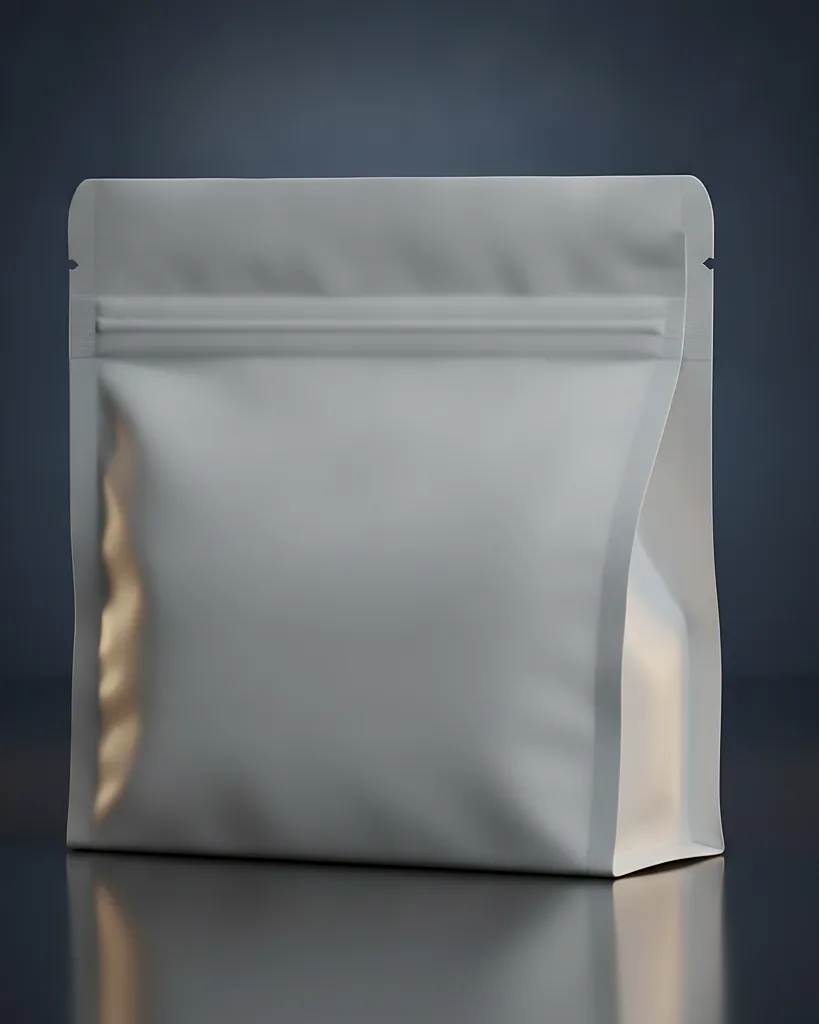 Custom supplement pouch, close-up of the edge, surface texture and finish