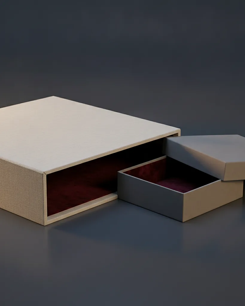 Custom wedding and event box, close-up of the edge, surface texture and finish