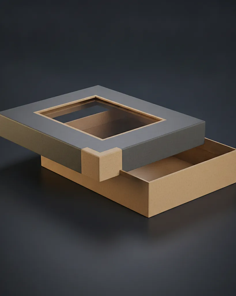 Custom window rigid box, close-up of the edge, surface texture and finish